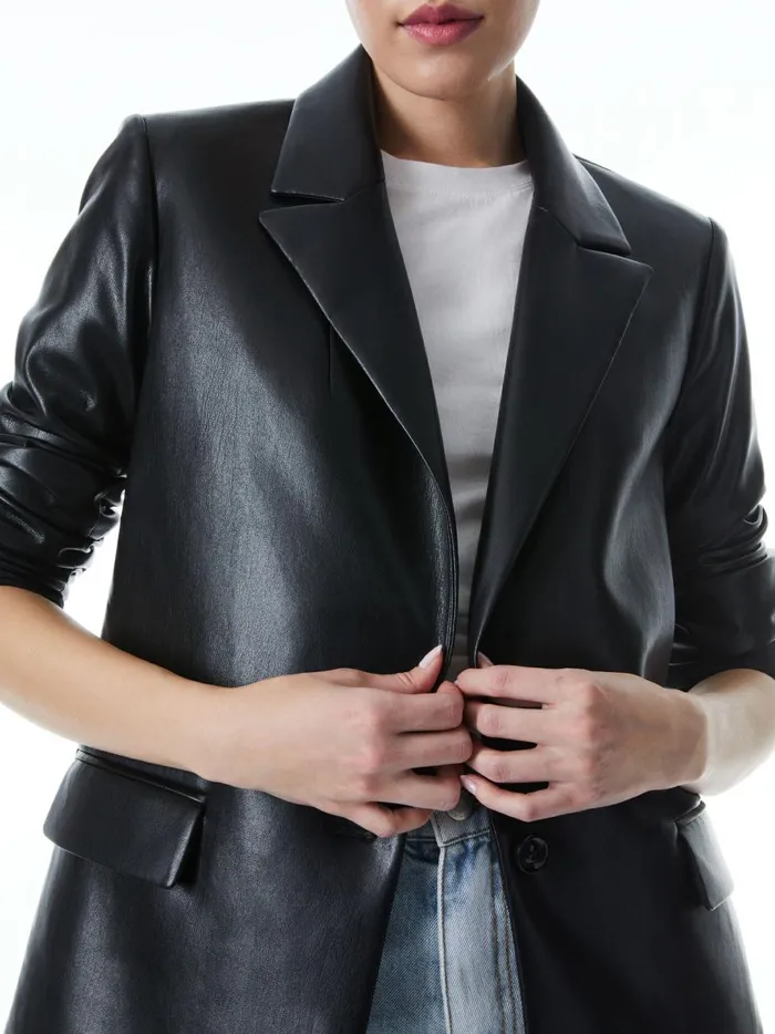 Womens Jackets Coats Alice Olivia Denny Vegan Leather Notch Collar Blazer Black
