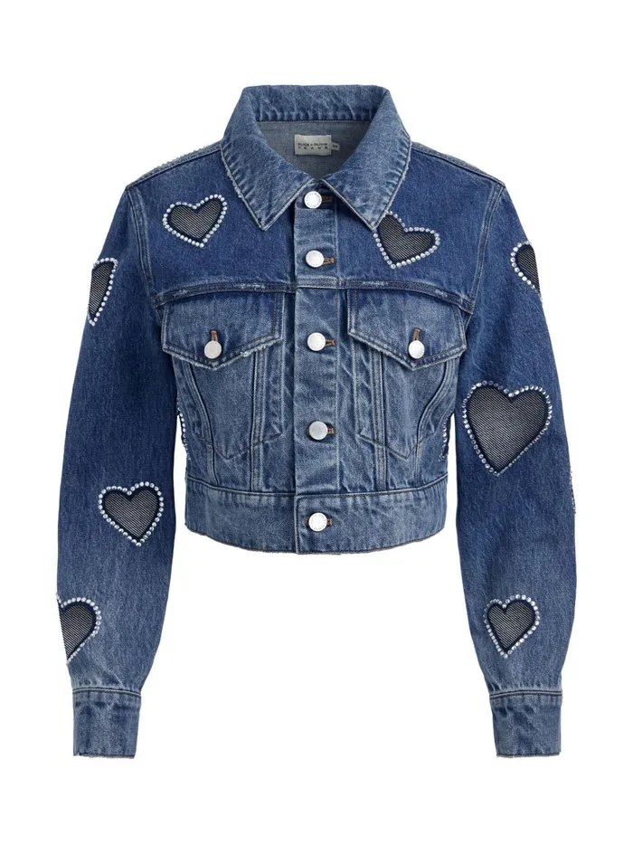 Womens Jackets Coats Alice Olivia Jeff Heart Embellished Cropped Denim Jacket True Blues Dark Womens Jackets Coats Alice Olivia Jeff Heart Embellished Cropped Denim Jacket True Blues Dark