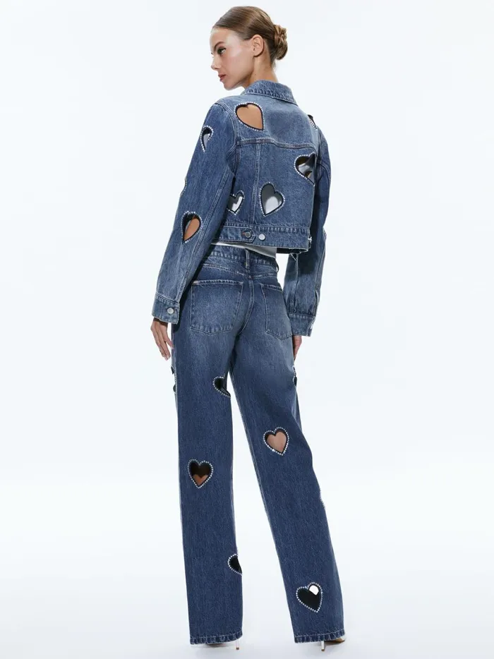 Womens Jackets Coats Alice Olivia Jeff Heart Embellished Cropped Denim Jacket True Blues Dark