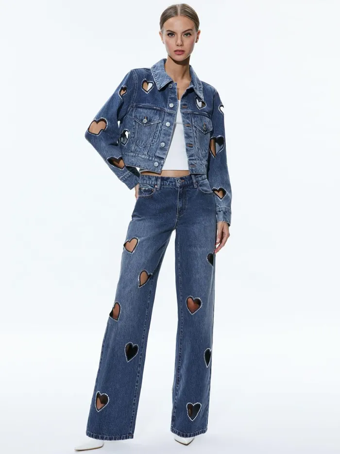 Womens Jackets Coats Alice Olivia Jeff Heart Embellished Cropped Denim Jacket True Blues Dark