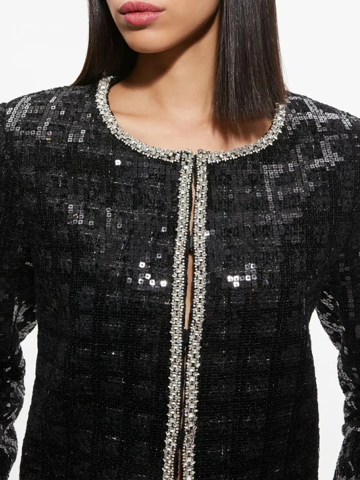 Womens Jackets Coats Alice Olivia Kidman Sequin Tweed Jacket Black