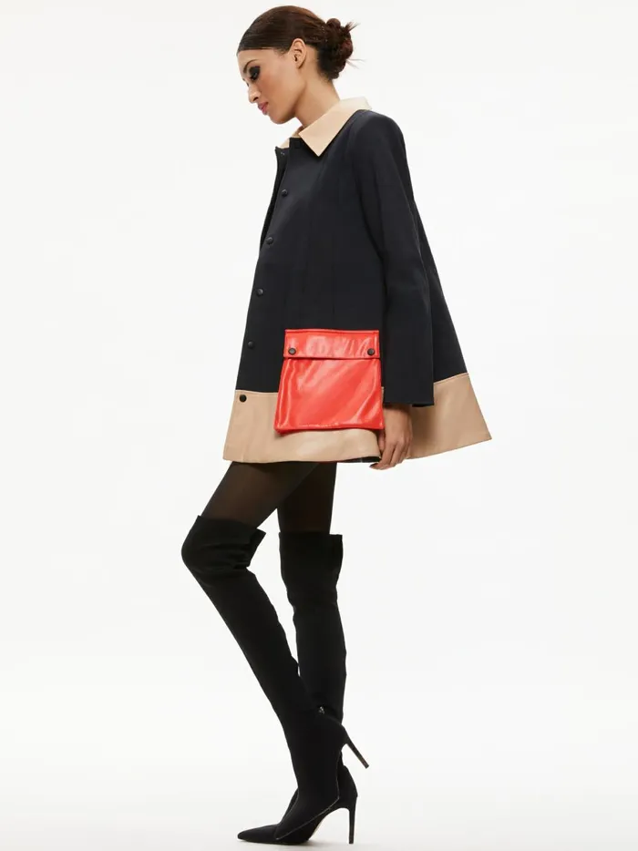 Womens Jackets Coats Alice Olivia Shonta Colorblock Pocket Jacket Blackalmondperfect Ruby