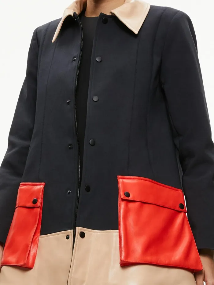 Womens Jackets Coats Alice Olivia Shonta Colorblock Pocket Jacket Blackalmondperfect Ruby