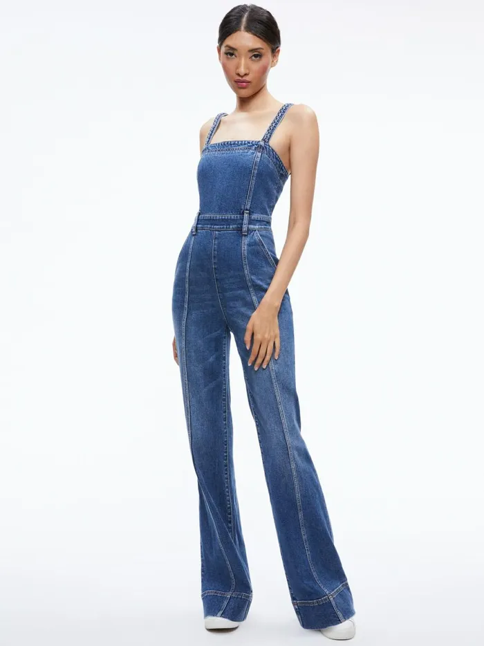 Womens Jumpsuits Alice Olivia Melody Braided Strap Denim Jumpsuit Lola Blue