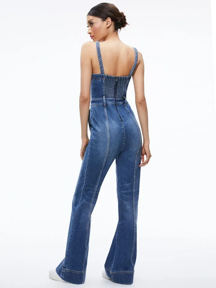Womens Jumpsuits Alice Olivia Melody Braided Strap Denim Jumpsuit Lola Blue