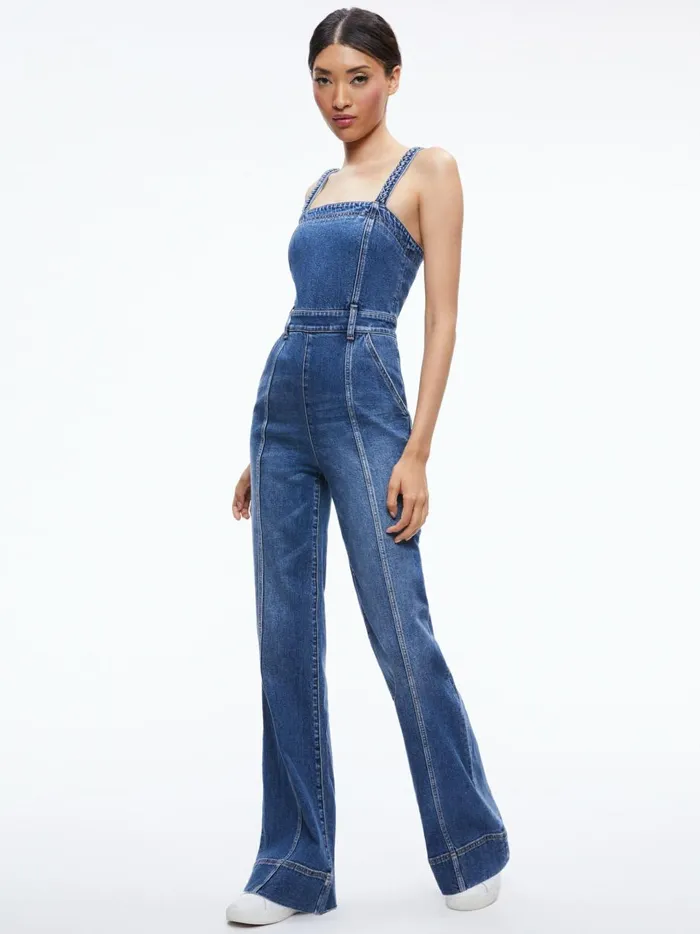 Womens Jumpsuits Alice Olivia Melody Braided Strap Denim Jumpsuit Lola Blue