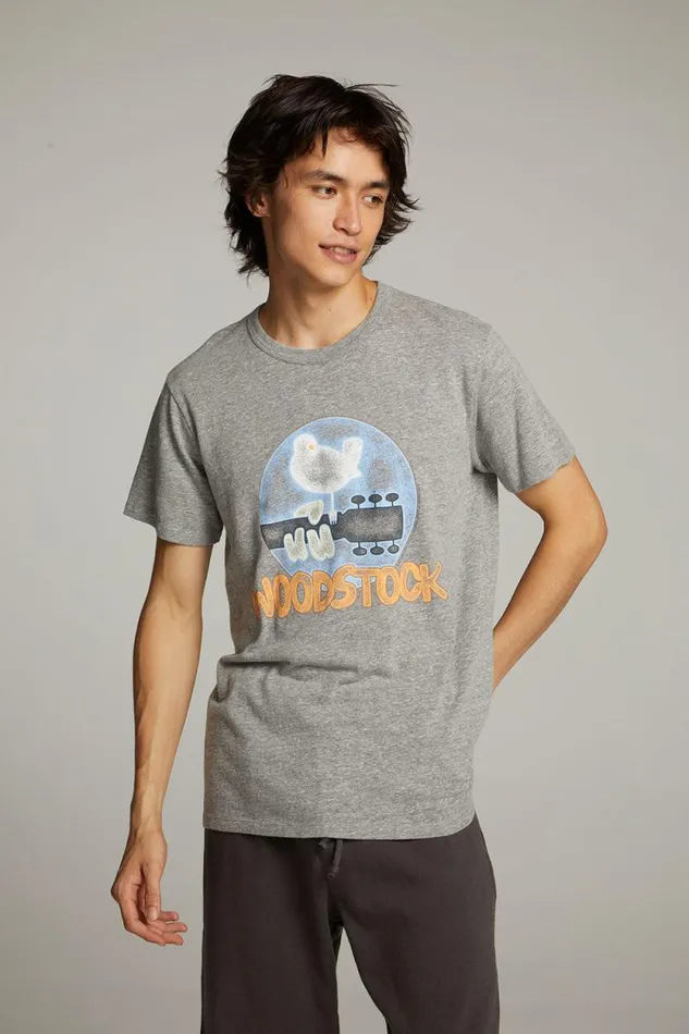 WomensMens Chaser Brand Music Woodstock Bird On Guitar Crew Neck Tee