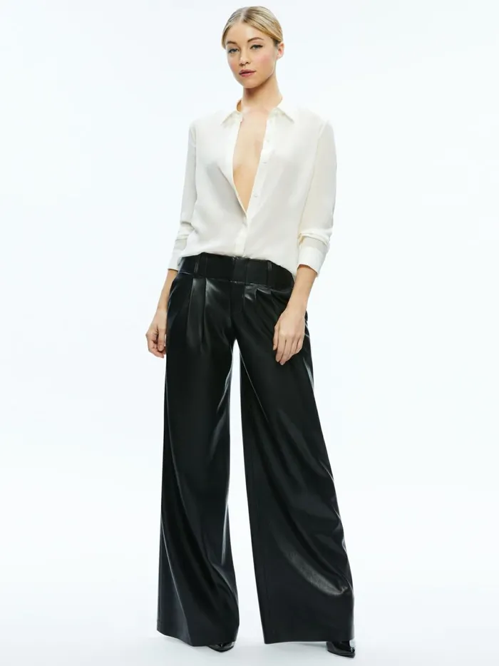 Womens Pants Alice Olivia Anders Vegan Leather Low Rise Pant Black