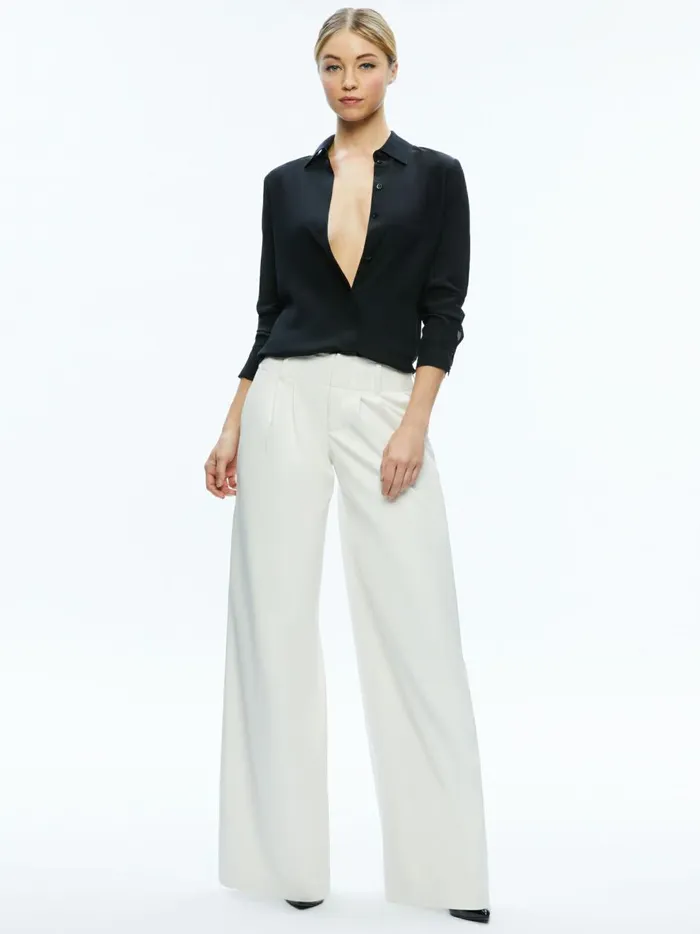 Womens Pants Alice Olivia Anders Vegan Leather Low Rise Pant Off White