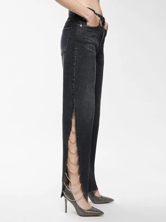 Womens Pants Alice Olivia Gayle Embellished Side Jean Maya Charcoal Black