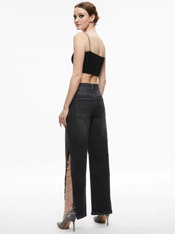 Womens Pants Alice Olivia Gayle Embellished Side Jean Maya Charcoal Black
