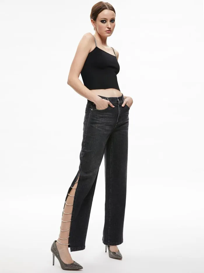 Womens Pants Alice Olivia Gayle Embellished Side Jean Maya Charcoal Black
