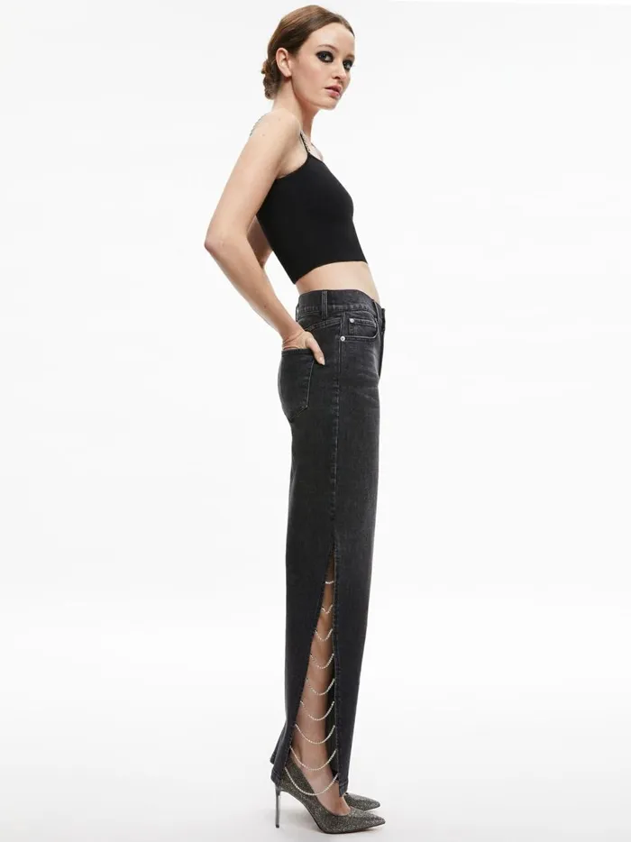 Womens Pants Alice Olivia Gayle Embellished Side Jean Maya Charcoal Black