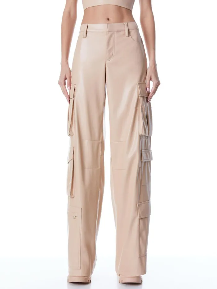 Womens Pants Alice Olivia Luis Vegan Leather Cargo Pant Almond