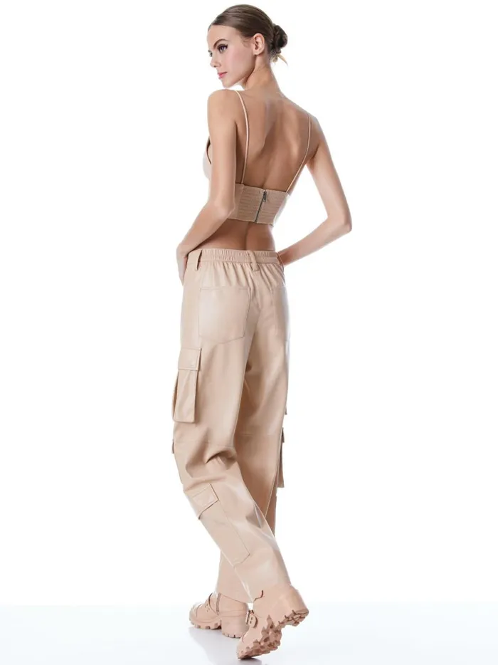 Womens Pants Alice Olivia Luis Vegan Leather Cargo Pant Almond