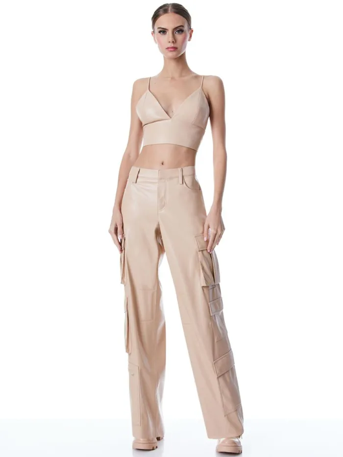 Womens Pants Alice Olivia Luis Vegan Leather Cargo Pant Almond
