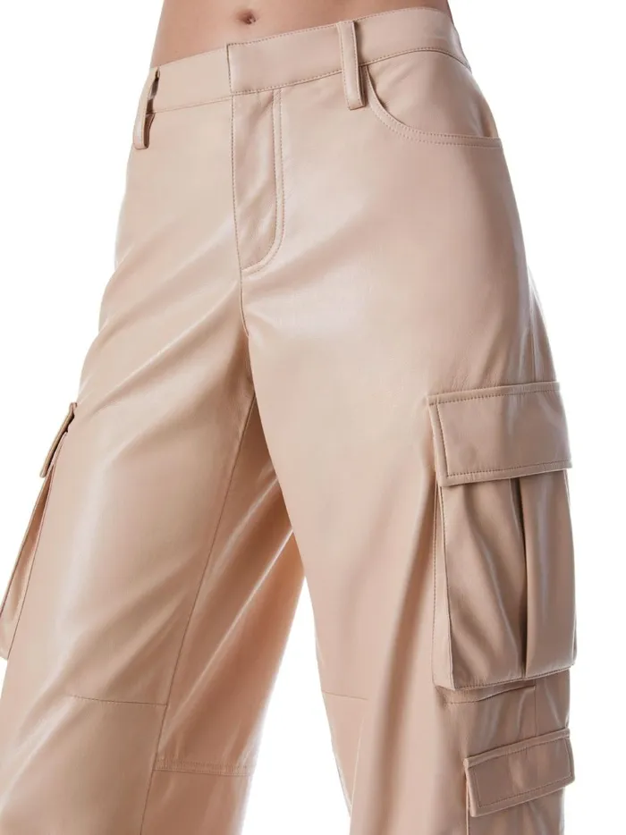 Womens Pants Alice Olivia Luis Vegan Leather Cargo Pant Almond