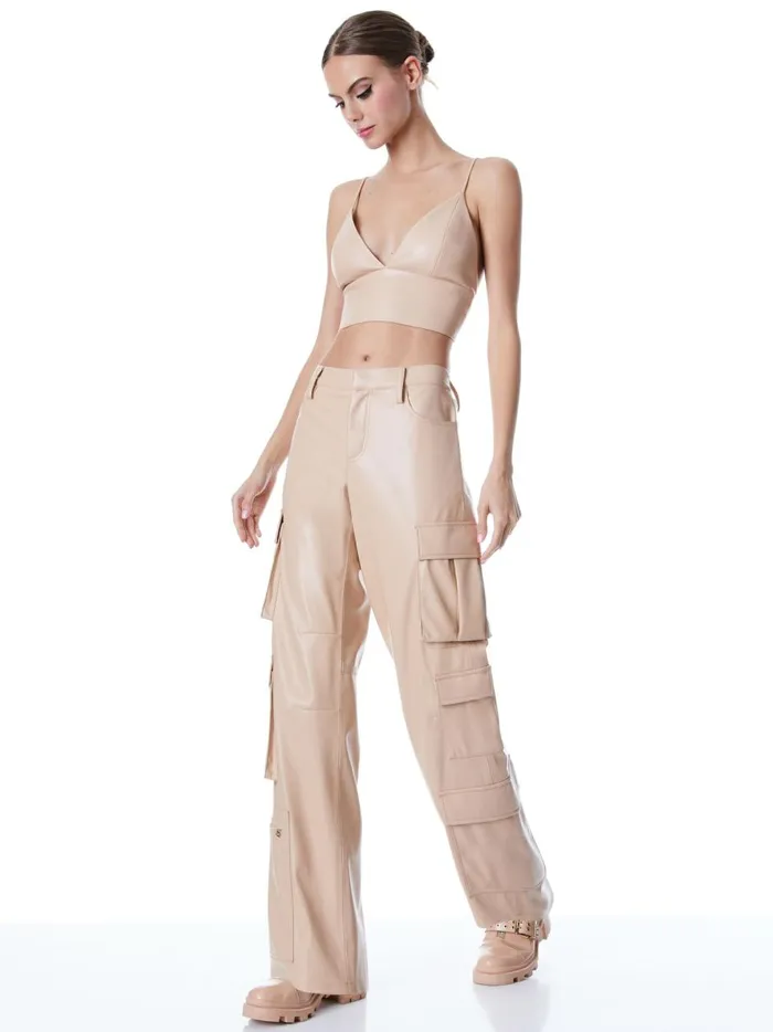 Womens Pants Alice Olivia Luis Vegan Leather Cargo Pant Almond