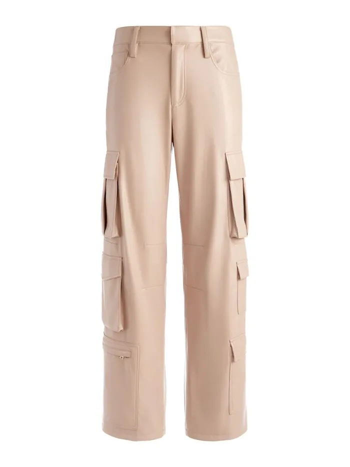 Womens Pants Alice Olivia Luis Vegan Leather Cargo Pant Almond