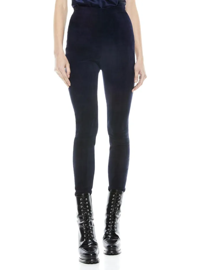 Womens Pants Alice Olivia Maddox Side Zip Suede Legging Navy