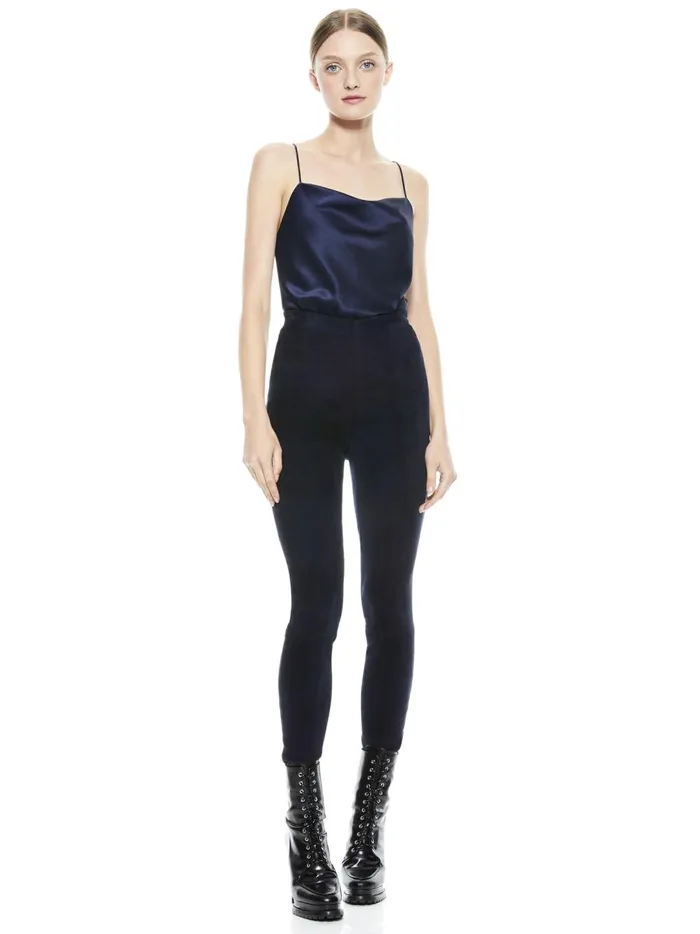Womens Pants Alice Olivia Maddox Side Zip Suede Legging Navy