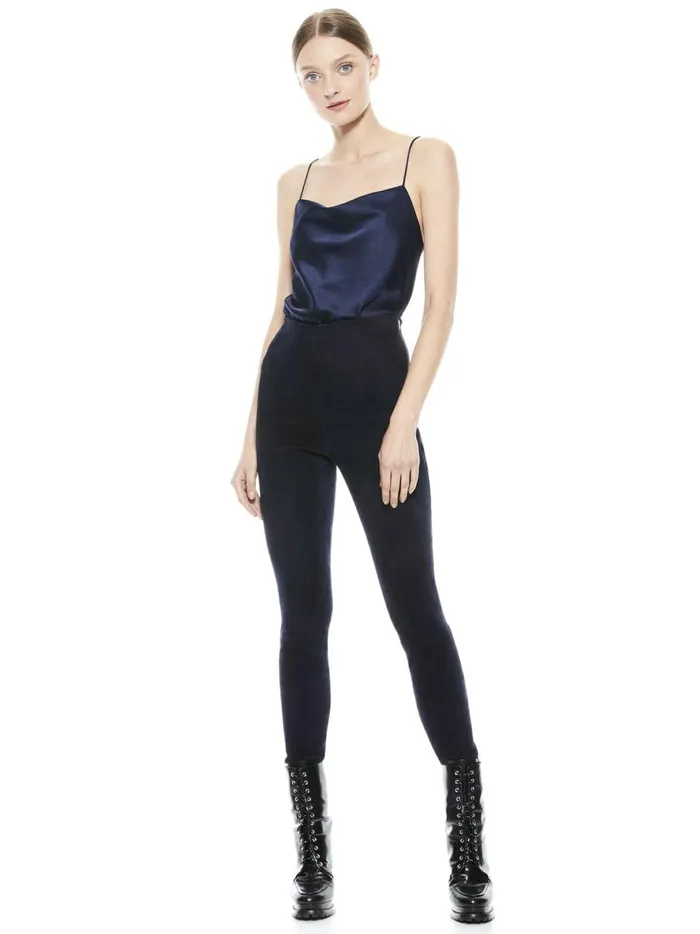 Womens Pants Alice Olivia Maddox Side Zip Suede Legging Navy