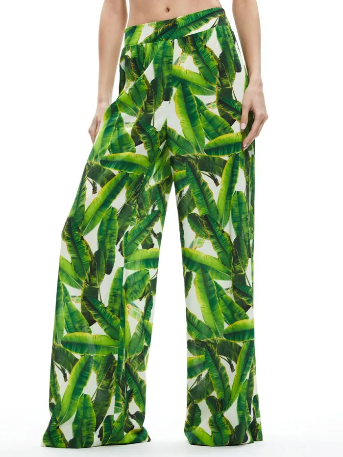 Womens Pants Alice Olivia Russell High Waisted Smocked Waistband Pant Sun Palm Off White