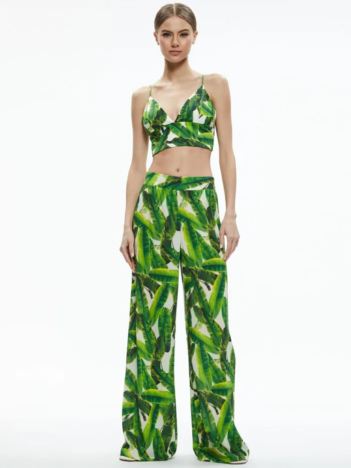Womens Pants Alice Olivia Russell High Waisted Smocked Waistband Pant Sun Palm Off White