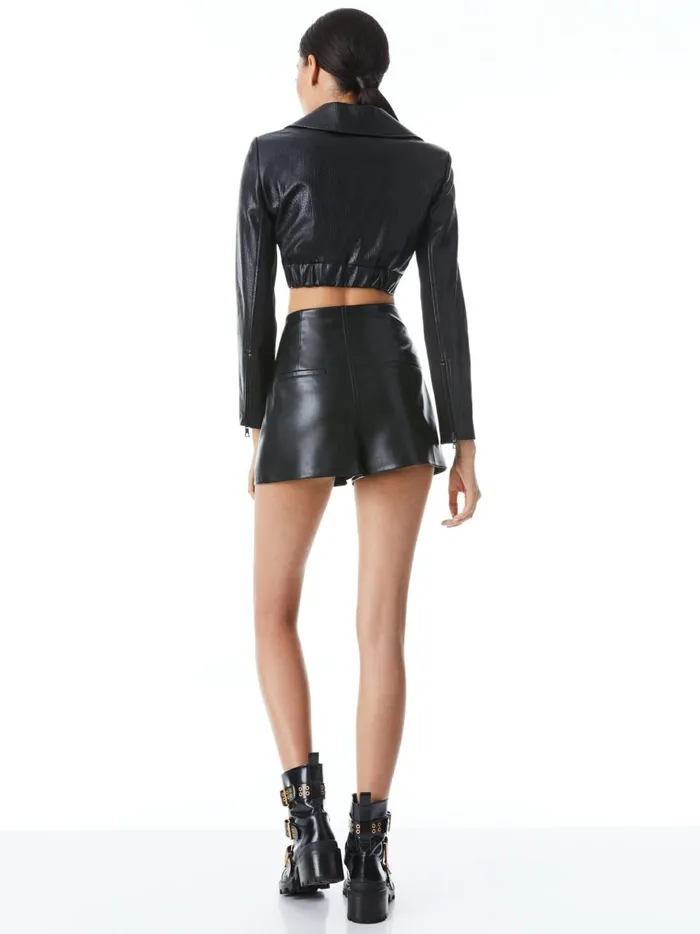 Womens Shorts Alice Olivia Steffie Vegan Leather Short Black