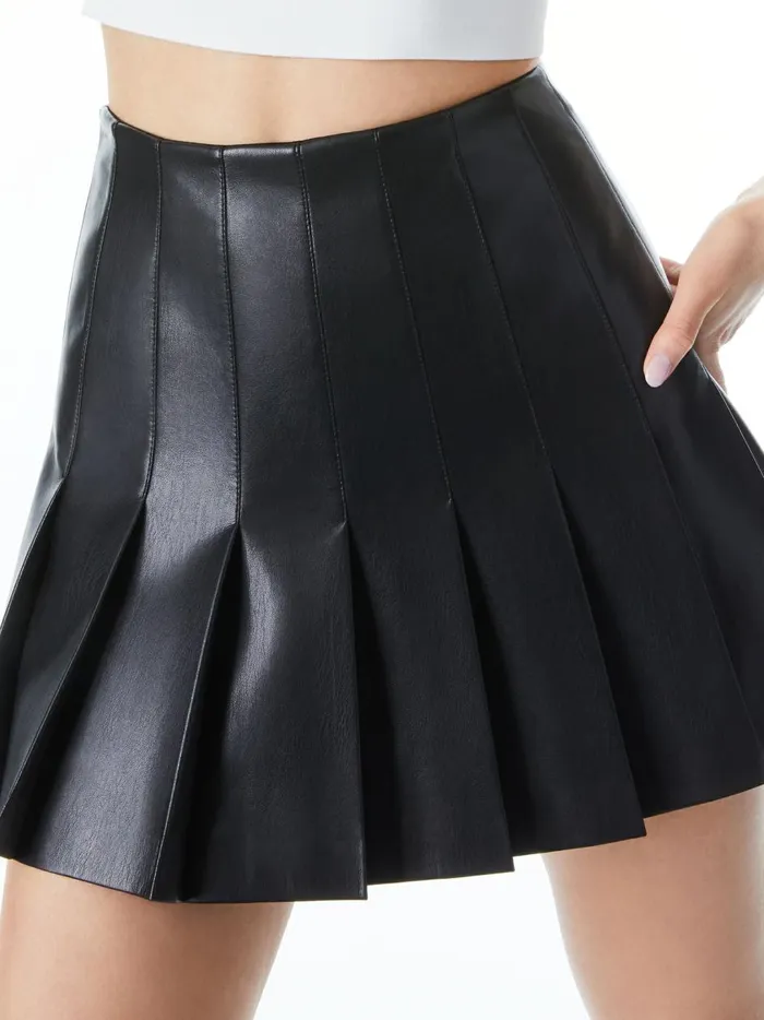 Womens Skirts Alice Olivia Carter Pleated Vegan Leather Mini Skirt Black