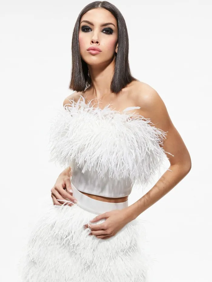 Womens Tops Alice Olivia Ceresi Feather Top Ecru