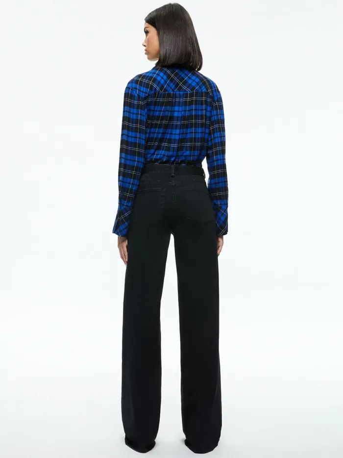 Womens Tops Alice Olivia Finely Flannel Button Down Schoolgirl Plaid Sapphire