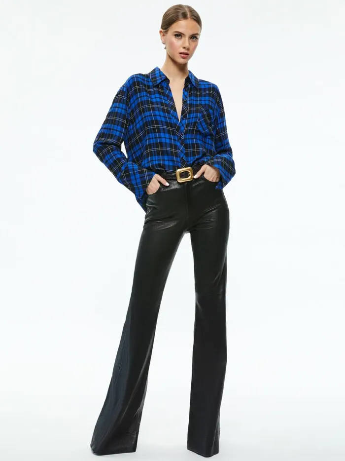 Womens Tops Alice Olivia Finely Flannel Button Down Schoolgirl Plaid Sapphire