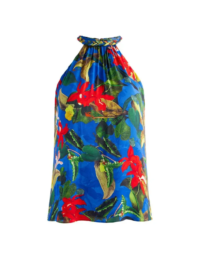 Womens Tops Alice Olivia Maris Halter Neck Sleeveless Blouse Tropical Sunrise Sapphire Womens Tops Alice Olivia Maris Halter Neck Sleeveless Blouse Tropical Sunrise Sapphire