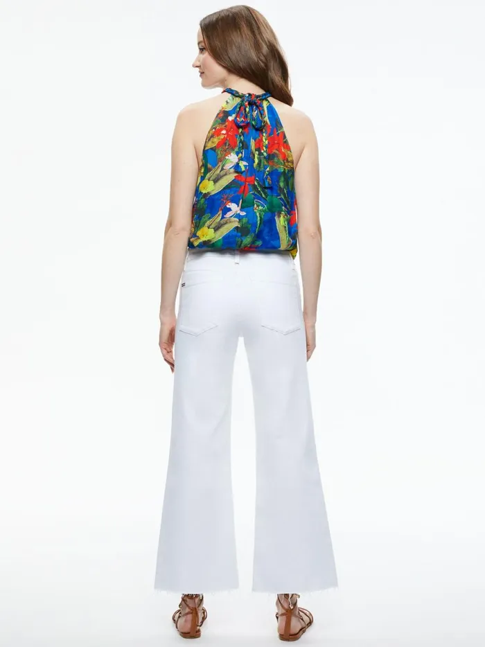 Womens Tops Alice Olivia Maris Halter Neck Sleeveless Blouse Tropical Sunrise Sapphire
