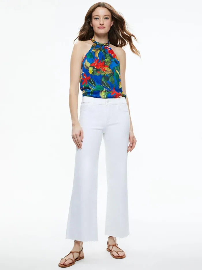 Womens Tops Alice Olivia Maris Halter Neck Sleeveless Blouse Tropical Sunrise Sapphire