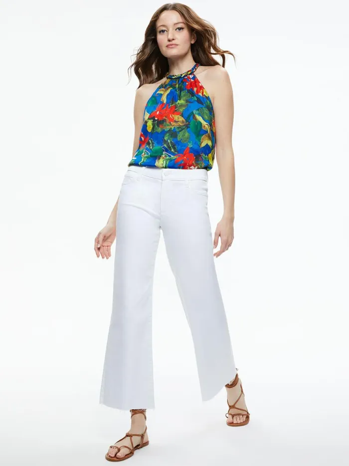 Womens Tops Alice Olivia Maris Halter Neck Sleeveless Blouse Tropical Sunrise Sapphire