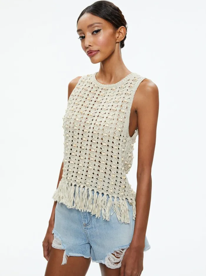 Womens Tops Alice Olivia Reva Top With Wooden Beads Natural