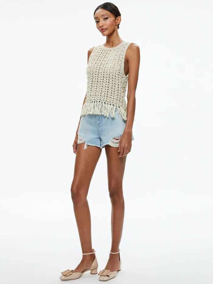 Womens Tops Alice Olivia Reva Top With Wooden Beads Natural