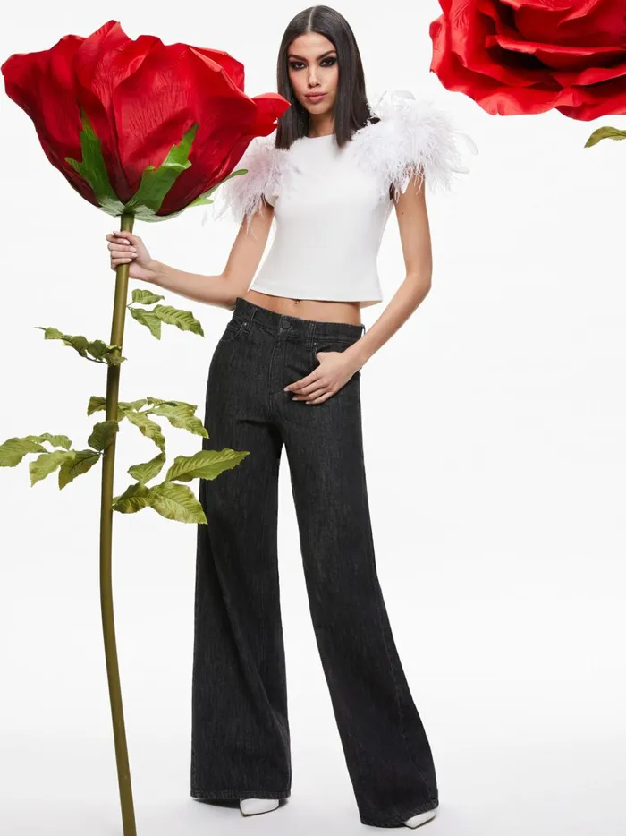 Womens Tops Alice Olivia Tamica Feather Detail Top Ecru