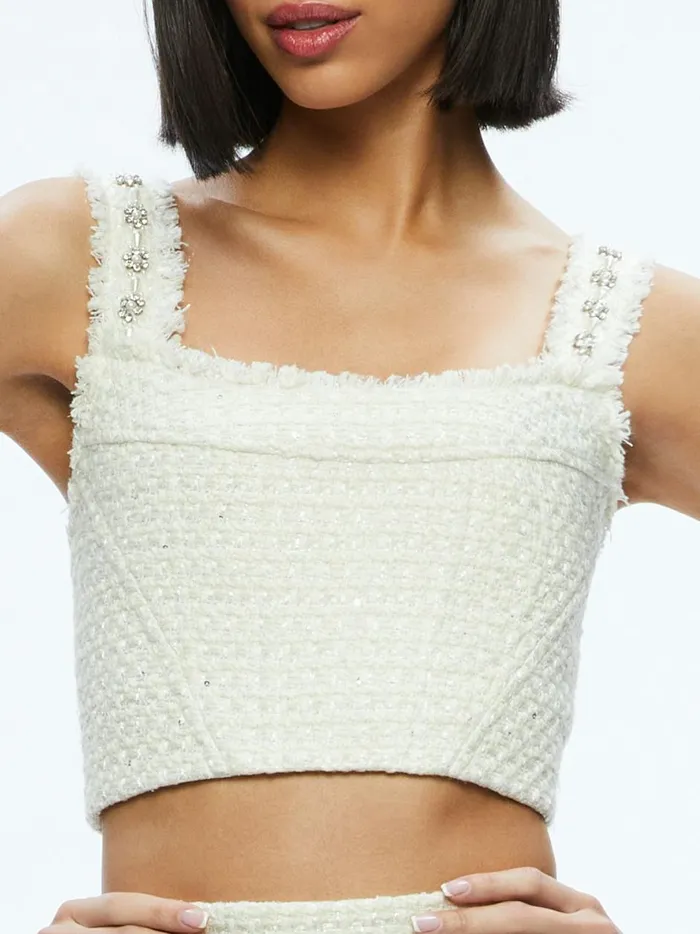 Womens Tops Alice Olivia Vicenta Embellished Structured Corset Off White Multi