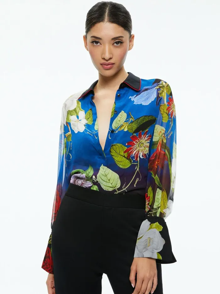 Womens Tops Alice Olivia Wan Button Down Blouse Lunch Date