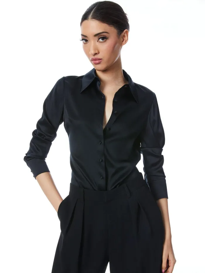 Womens Tops Alice Olivia Willa Fitted Placket Top Black