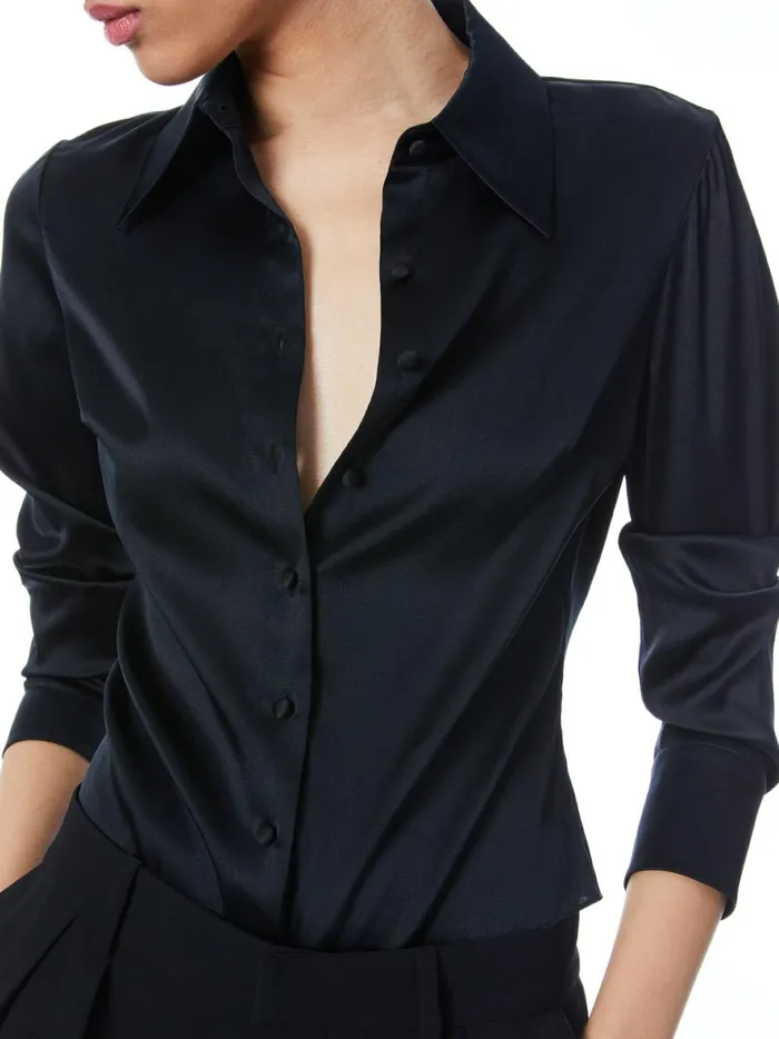 Womens Tops Alice Olivia Willa Fitted Placket Top Black