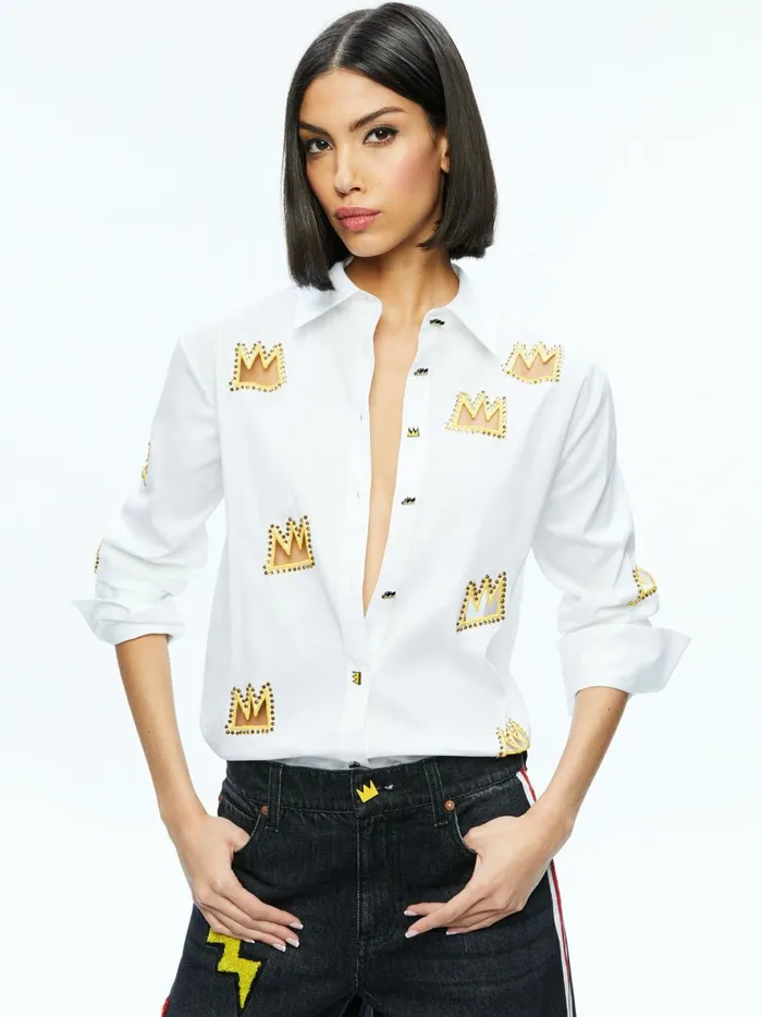 Womens Tops Alice Olivia X Basquiat Finely Embellished Button Down Off White Multi