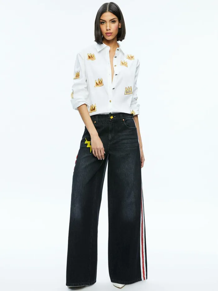 Womens Tops Alice Olivia X Basquiat Finely Embellished Button Down Off White Multi