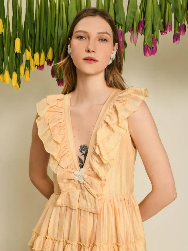 Womenswear DREAM Apricot Tulip Ruffle Dress Tan Sister Jane Womenswear DREAM Apricot Tulip Ruffle Dress Tan Sister Jane