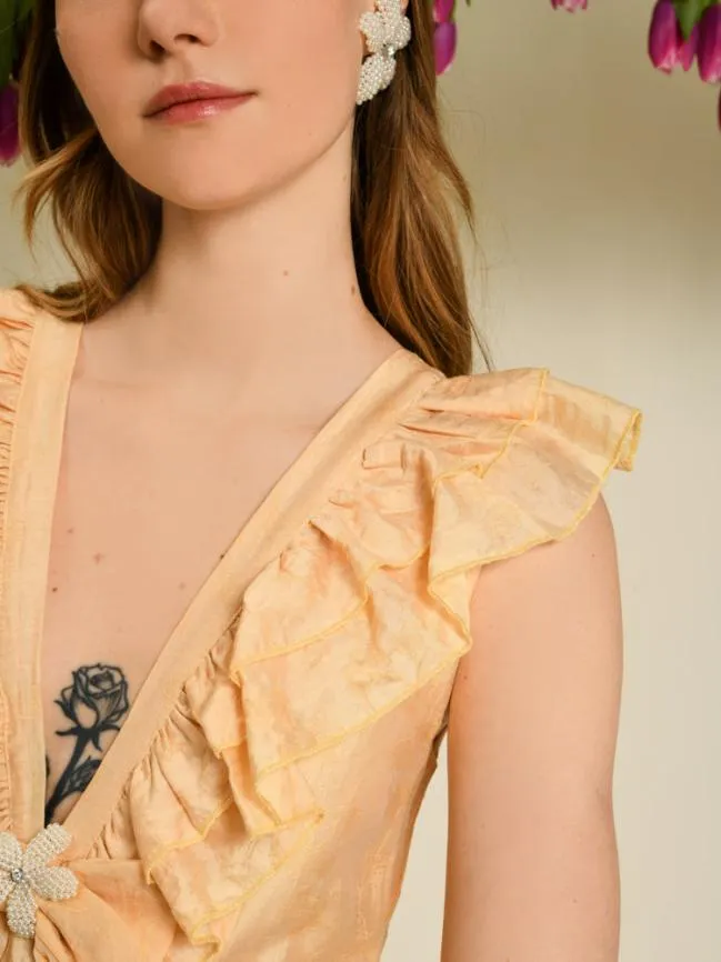 Womenswear DREAM Apricot Tulip Ruffle Dress Tan Sister Jane Womenswear DREAM Apricot Tulip Ruffle Dress Tan Sister Jane
