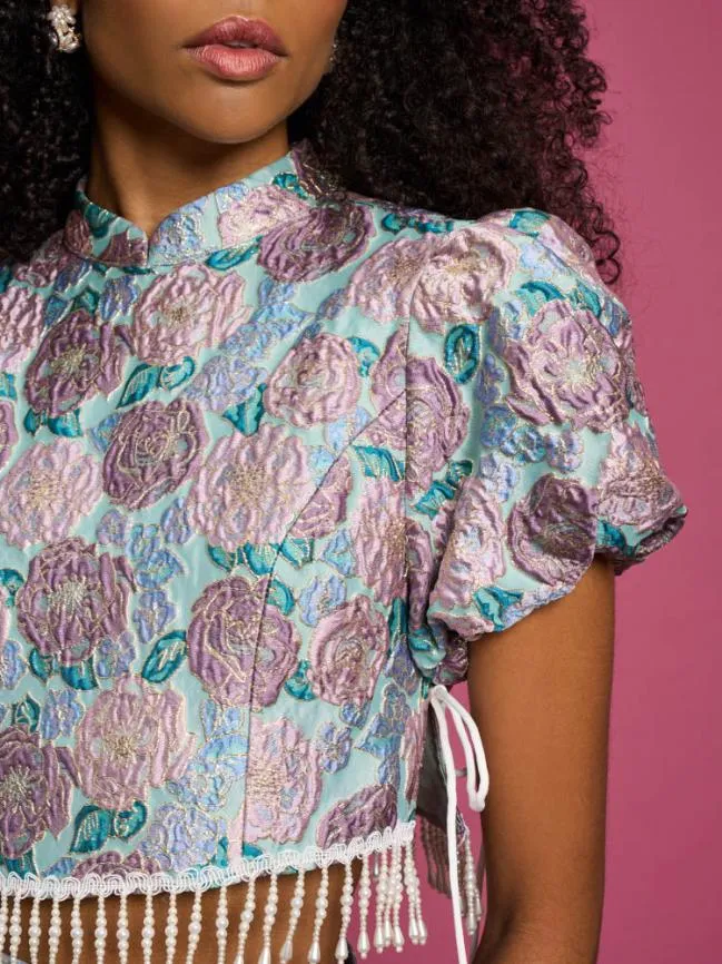 Womenswear DREAM Iceland Poppy Jacquard Top Turquoise Blue Sister Jane Womenswear DREAM Iceland Poppy Jacquard Top Turquoise Blue Sister Jane