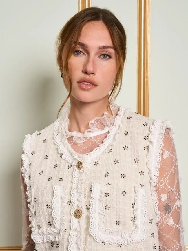 Womenswear DREAM Reine Jewel Tweed Jacket Pearled Ivory Sister Jane Womenswear DREAM Reine Jewel Tweed Jacket Pearled Ivory Sister Jane